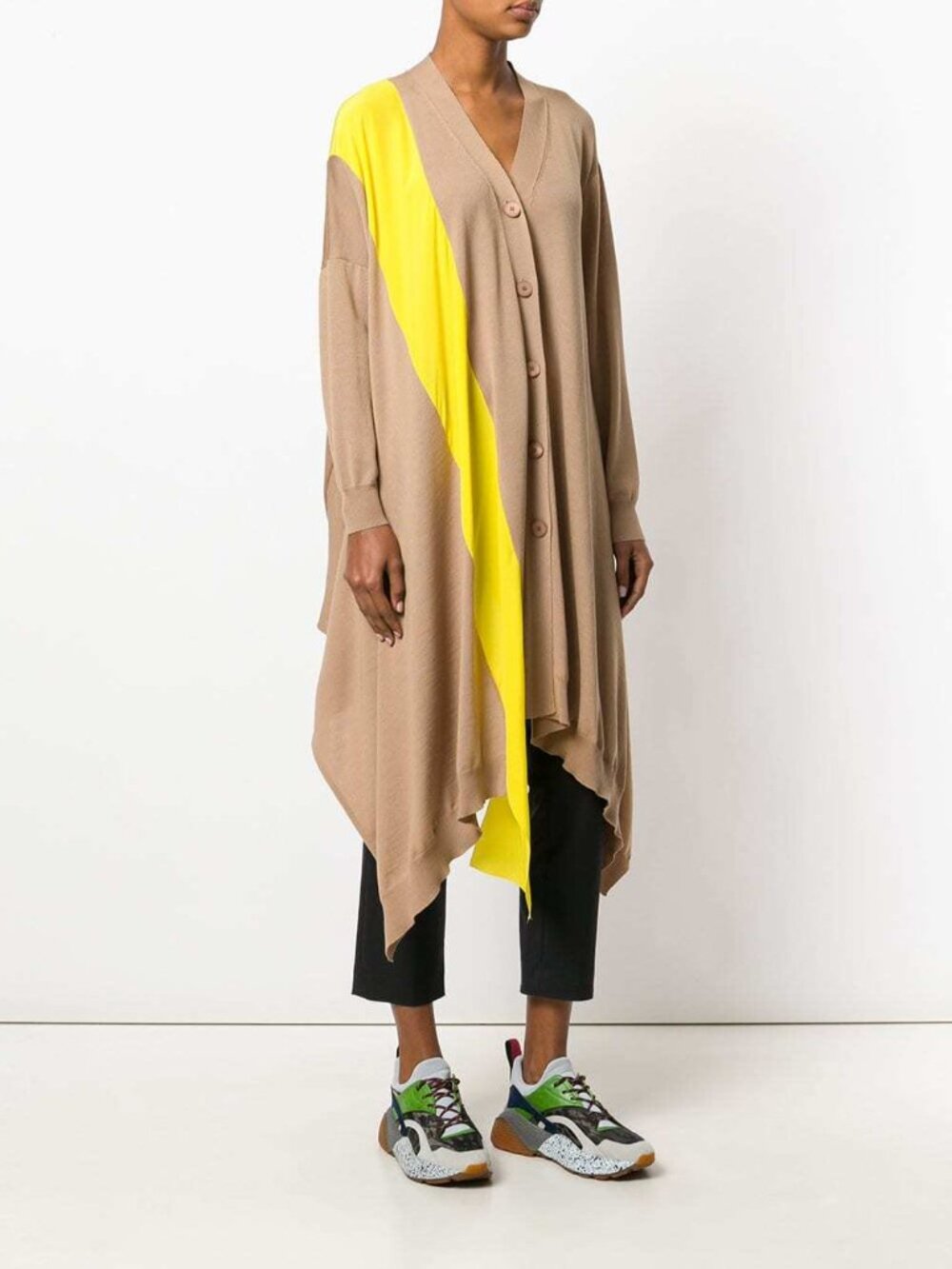 Stella McCartney R18 Havana Wool Asymmetric Stripe Soft Knit Cardigan